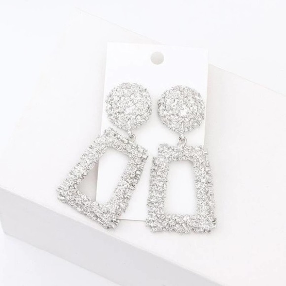 Bulky Silver Retro Geometric Earrings - Picture 1 of 7